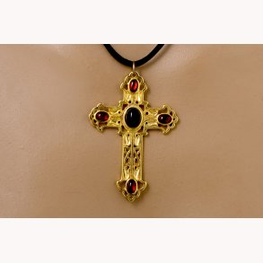 Amerikansk forgyldt kors med karneol og sort onyks, r 1905
