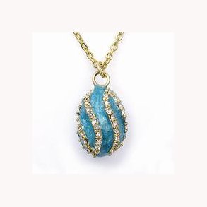 Russisk Fabergsmykke med g i bl emalje og spiral med krystaller