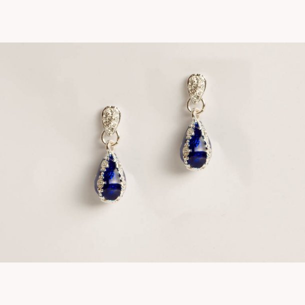 Russiske Fabergé øreringe, med blå emalje og krystal smykker -
